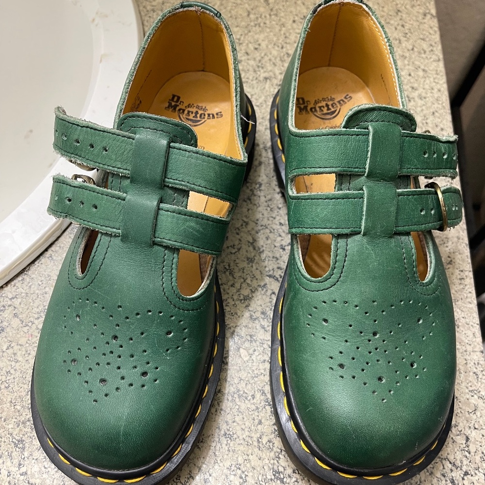 Rare Vintage Doc Marten Green Mary Jane Double Buckle US Size 6